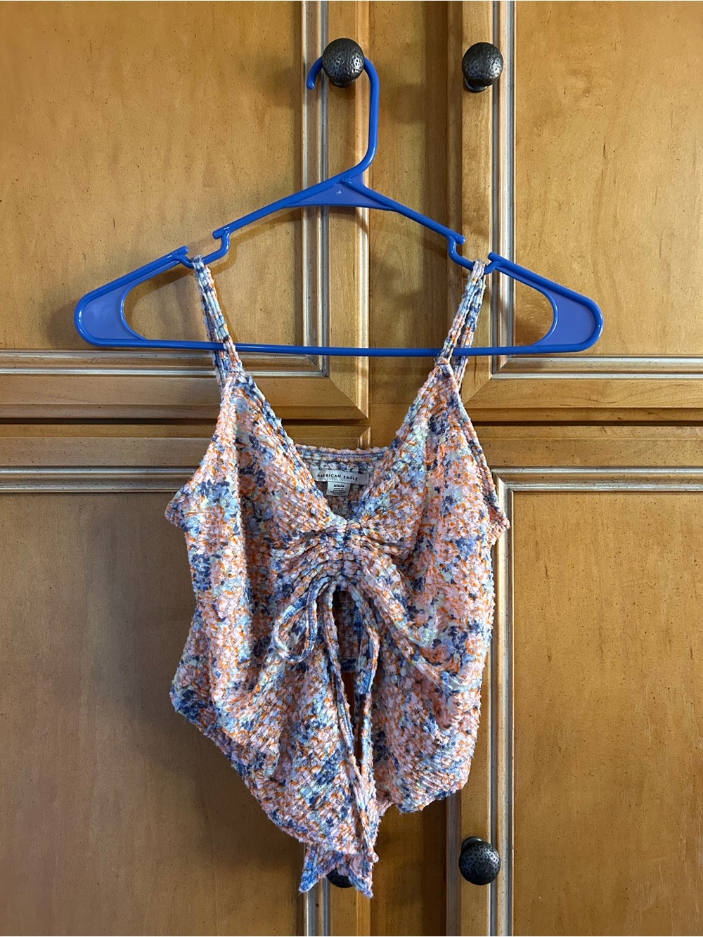 American Eagle Outfitters Orange Multicolor Tie-Front Smocked Cami